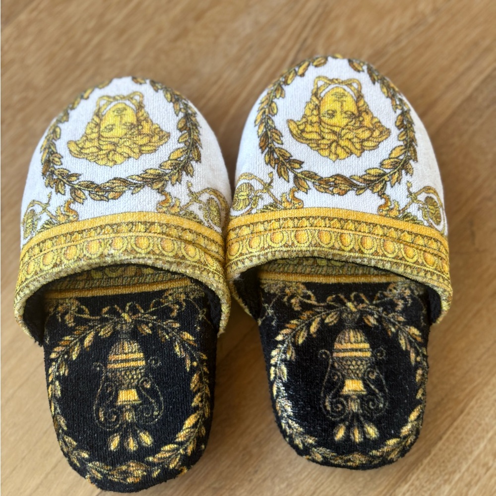 Versace Gold and Black Slippers size small. Authentic